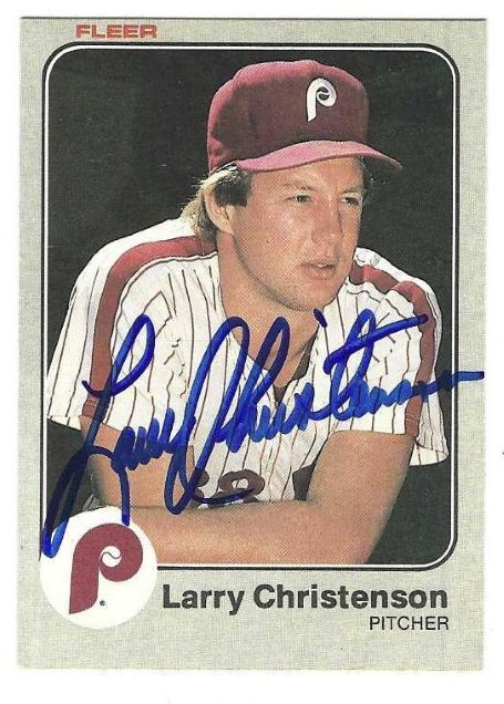 Autographed LARRY CHRISTENSON Philadelphia Phillies 1983 Fleer Card