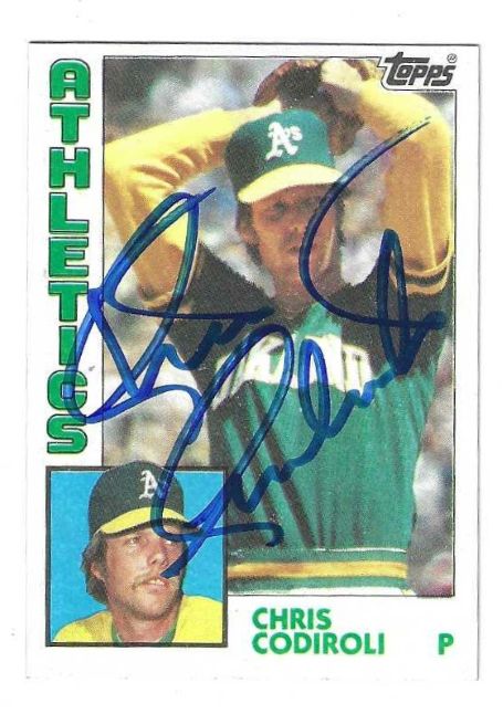 Autographed CHRIS CODIROLI Oakland A's 1984 Topps Card