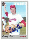 Autographed CASEY COX Washington Senators 1970 Topps Card