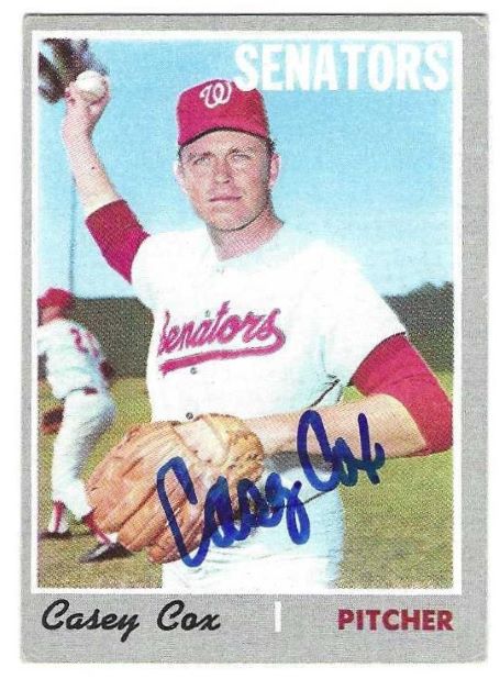 Autographed CASEY COX Washington Senators 1970 Topps Card
