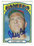 Autographed CASEY COX  Texas Rangers 1972 Topps Card