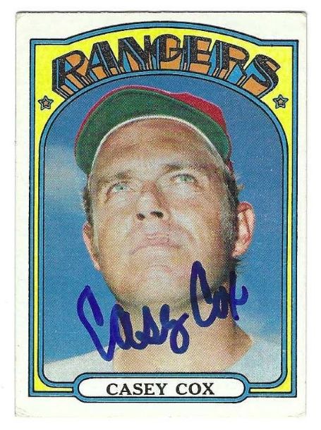 Autographed CASEY COX  Texas Rangers 1972 Topps Card