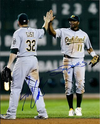 AUTOGRAPHED  photo JACK CUST AND RAIJI DAVIS Oakland A's