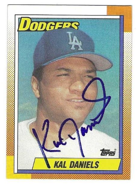 Autographed KAL DANIELS Los Angeles Dodgers 1990 Topps Card