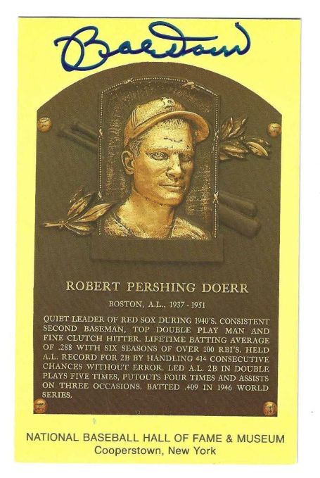 Autographed Bobby Doerr Hall of Fame Gold Plaque Postcard