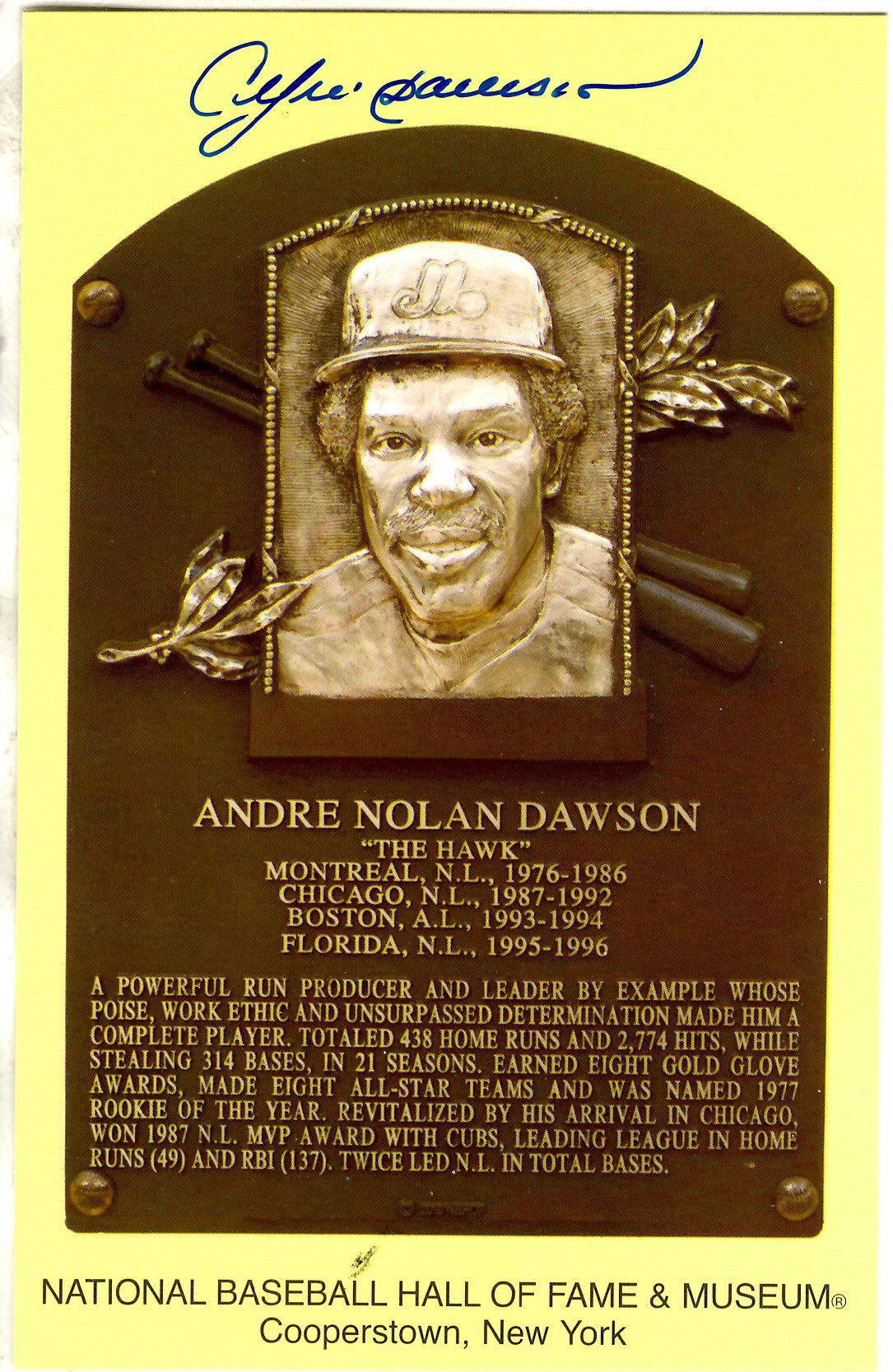 Autographed Andre Dawson Hall of Fame Gold Plaque