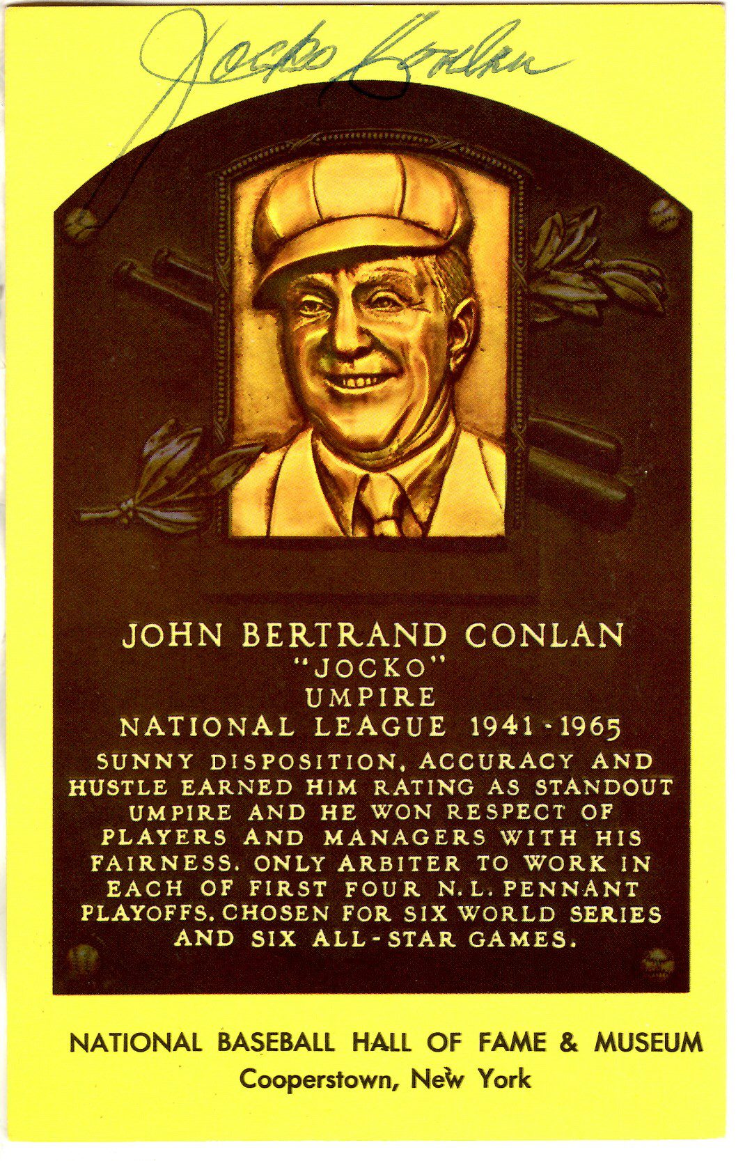 Jocko Conlan  Hall of Fame Gold Plaque