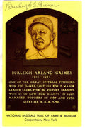Burleigh Grimes Hall of Fame Gold Plaque