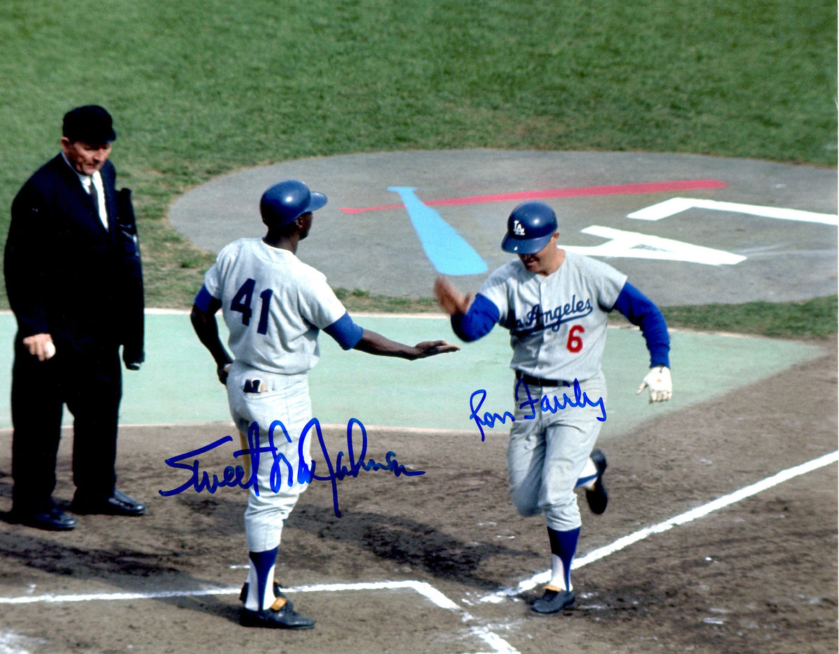 AUTOGRAPHED LOU JOHNSON & RON FAIRLY 8x10 Los Angeles Dodgers photo
