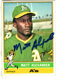 Autographed MATT ALEXANDER Oakland A's 1976 Topps Card