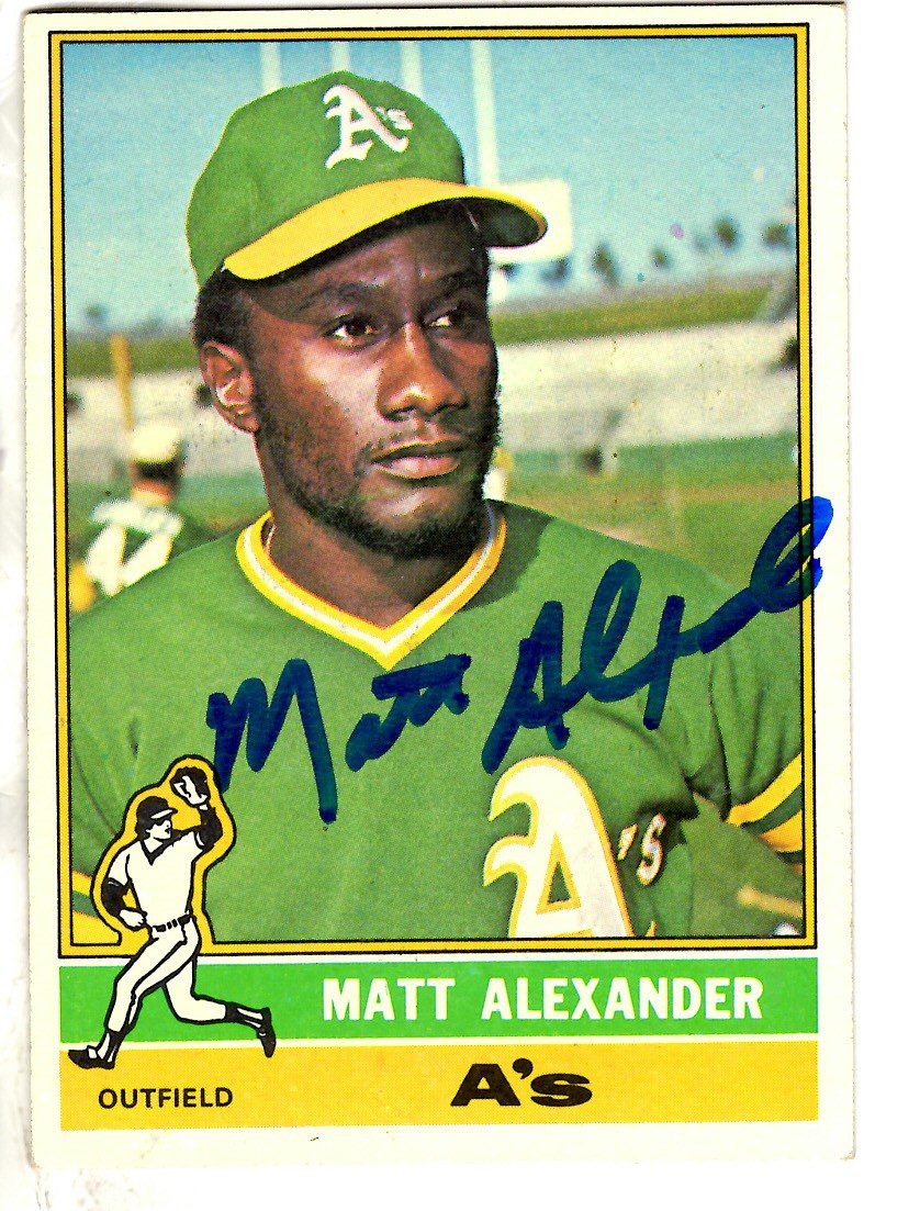 Autographed MATT ALEXANDER Oakland A's 1976 Topps Card