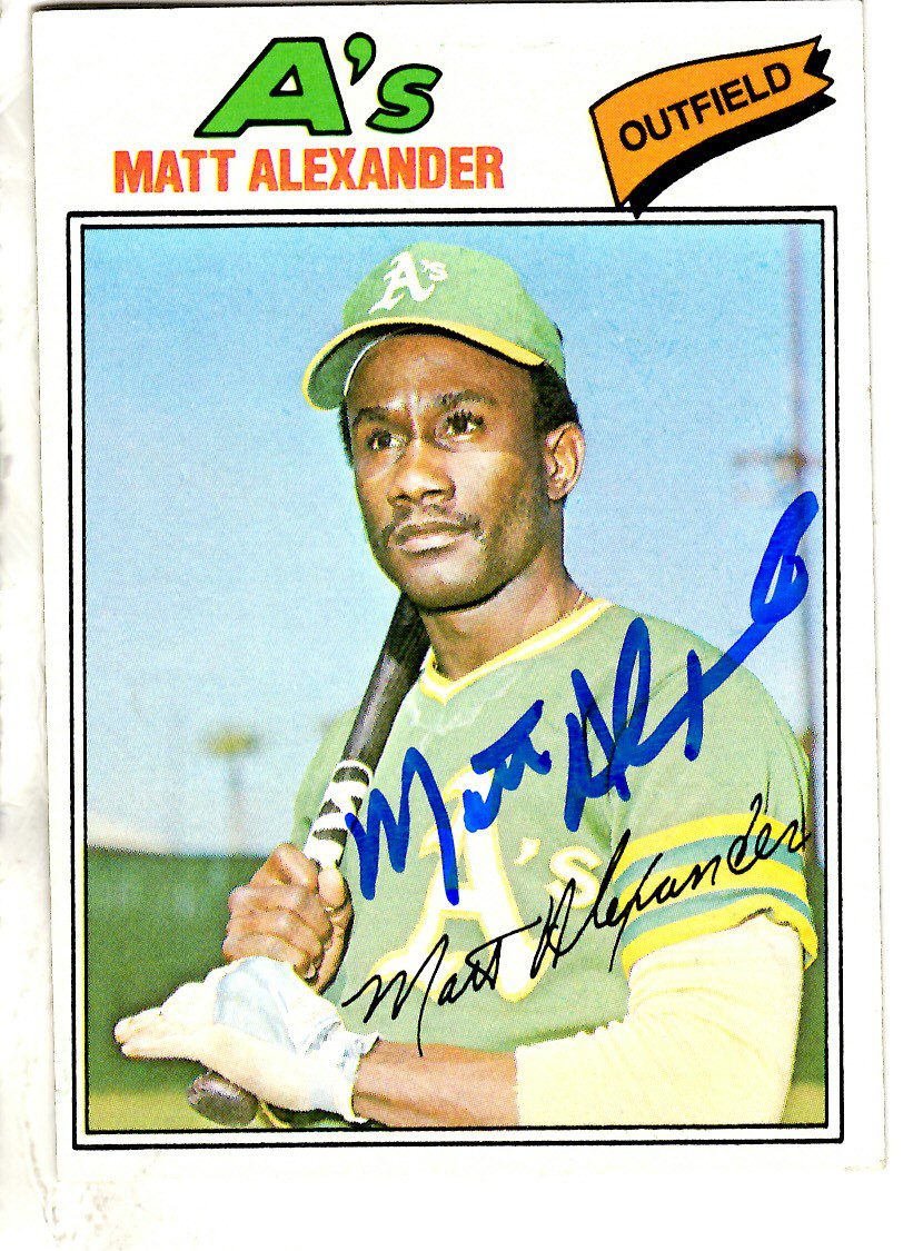Autographed MATT ALEXANDER Oakland A's 1977 Topps Card