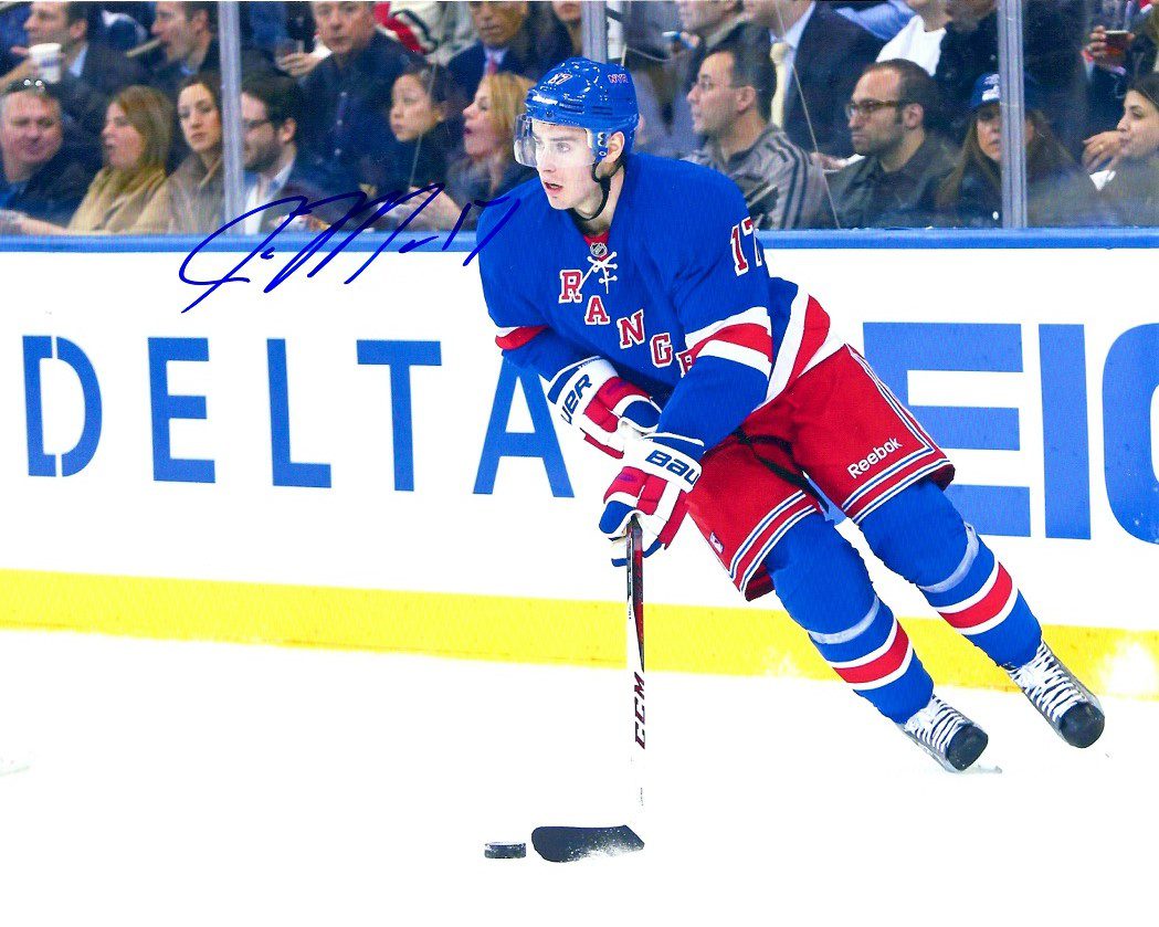 Autographed  JOHN MOORE 8X10 New York Rangers Photo