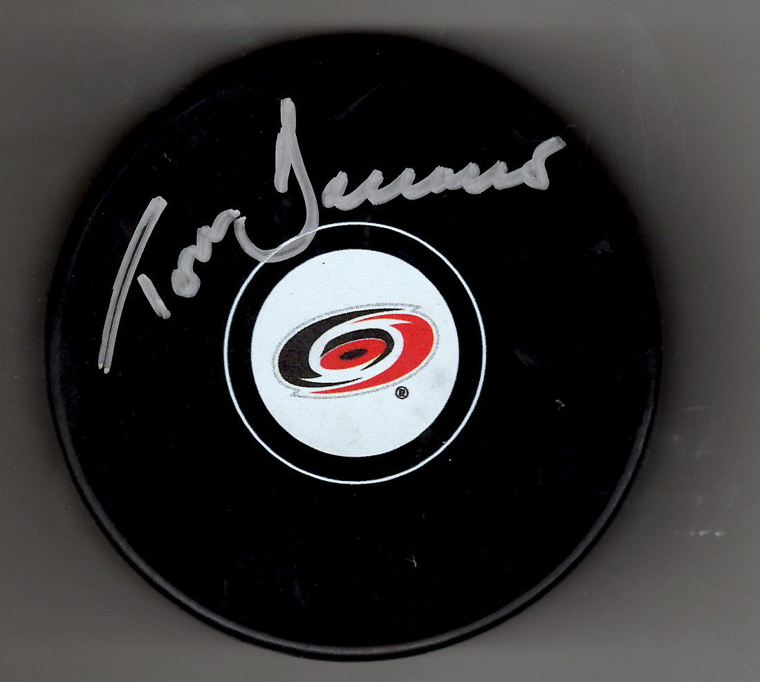 Autographed TOM BARRASSO Carolina Hurricanes Hockey Puck