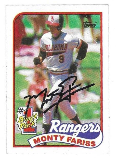 Autographed MONTY FARRIS Texas Rangers 1989 Topps Card