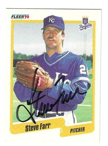 Autographed STEVE FARR Kansas City Royals 1990 Fleer Card