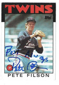 Autographed PETE FILSON Minnesota Twins 1986 Topps Card