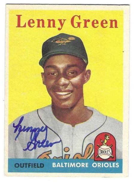 Autographed LENNY GREEN Baltimore Orioles 1958 Topps Card