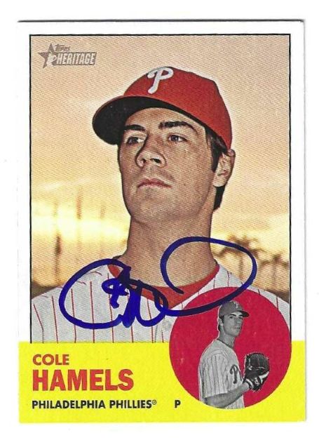Autographed COLE HAMELS Philadelphia Phillies 2012 Topps Heritage Card
