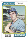 Autographed BOBBY HEISE Milwaukee Brewers 1974 Topps Card