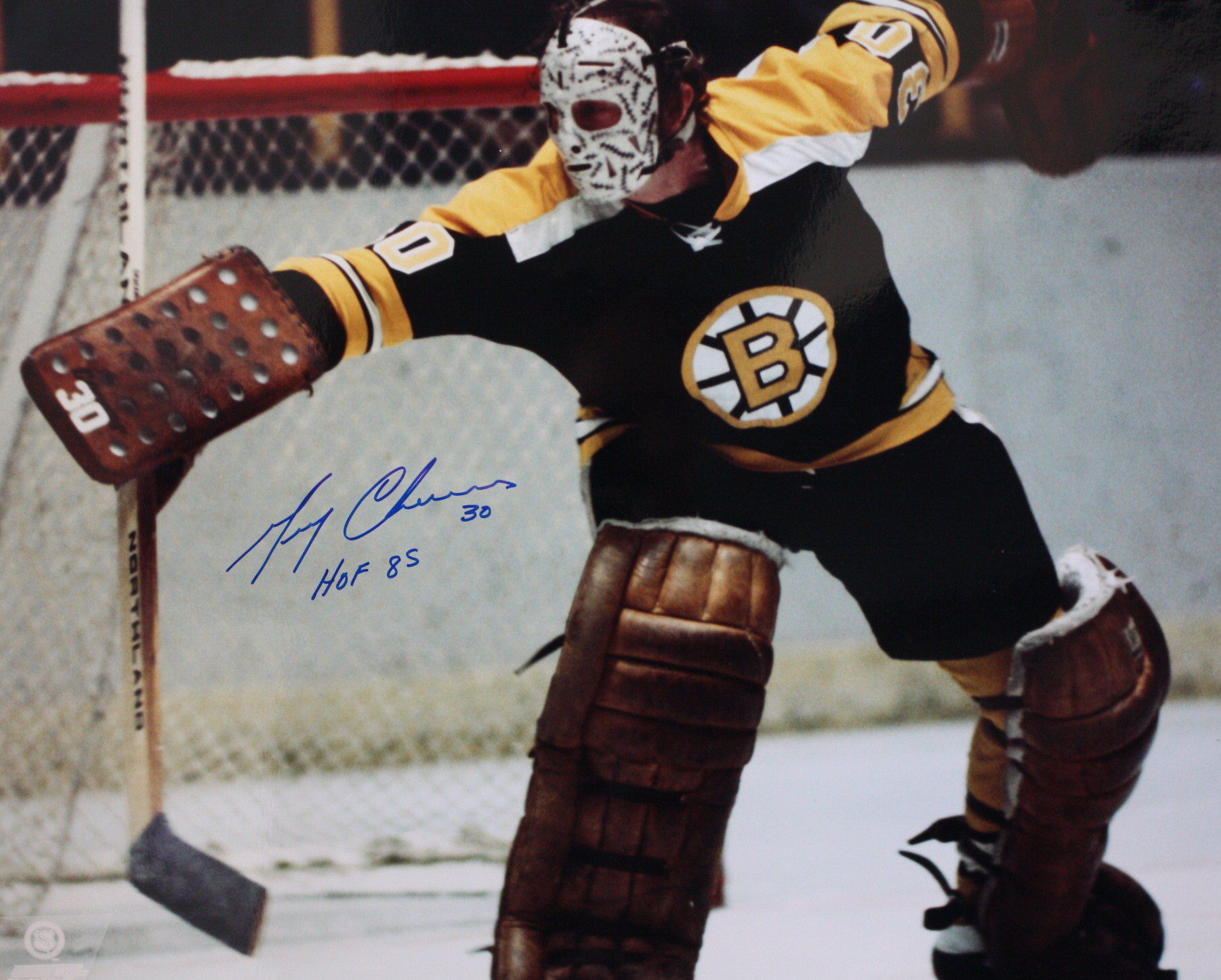 Autographed 16 x 20 GERRY CHEEVERS Boston Bruins  Photo