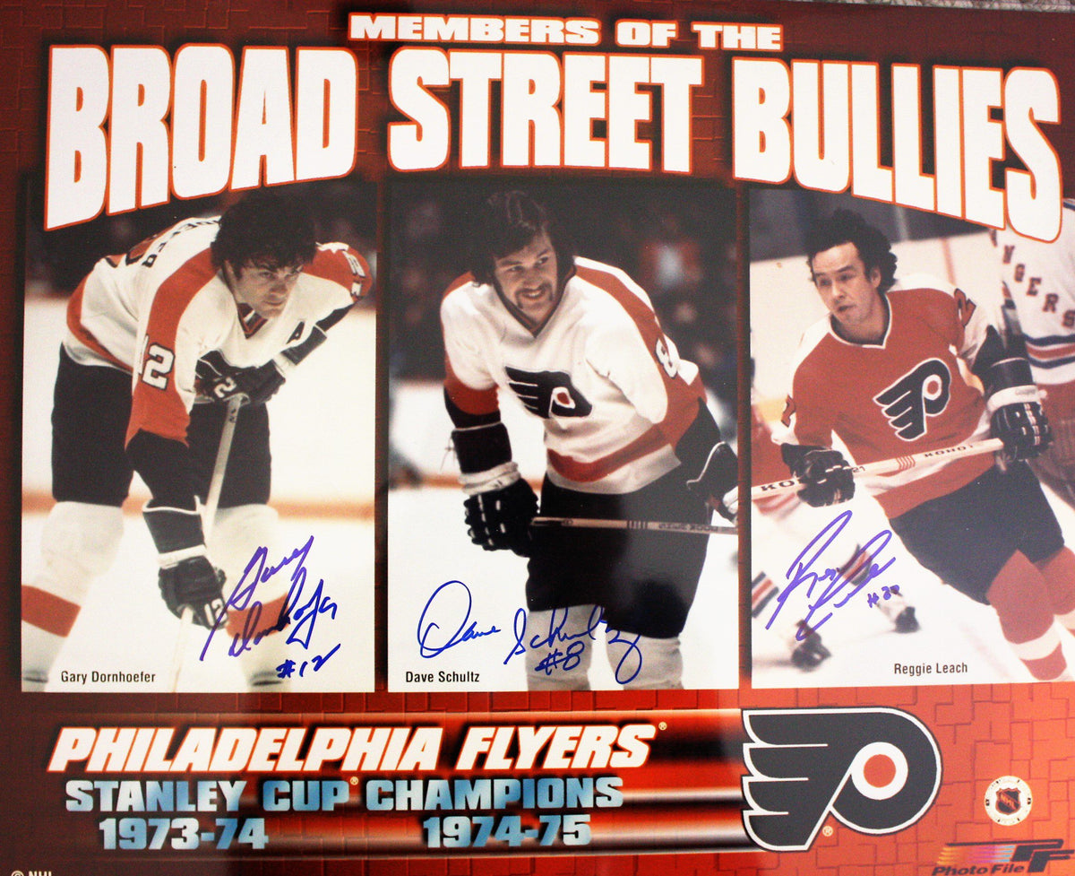 Autographed Gary Dornhoefer, Dave Schultz and Reggie Leach Philadelphia Flyers 16x20 with COA
