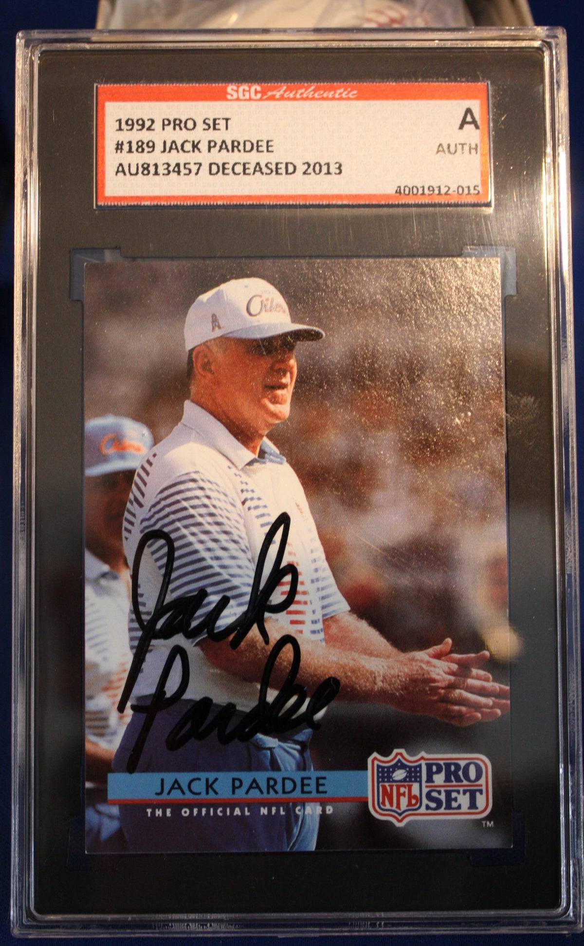 Autographed Jack Pardee 1992 Pro set Houston Oilers FB Card #189 SGC Slabbed