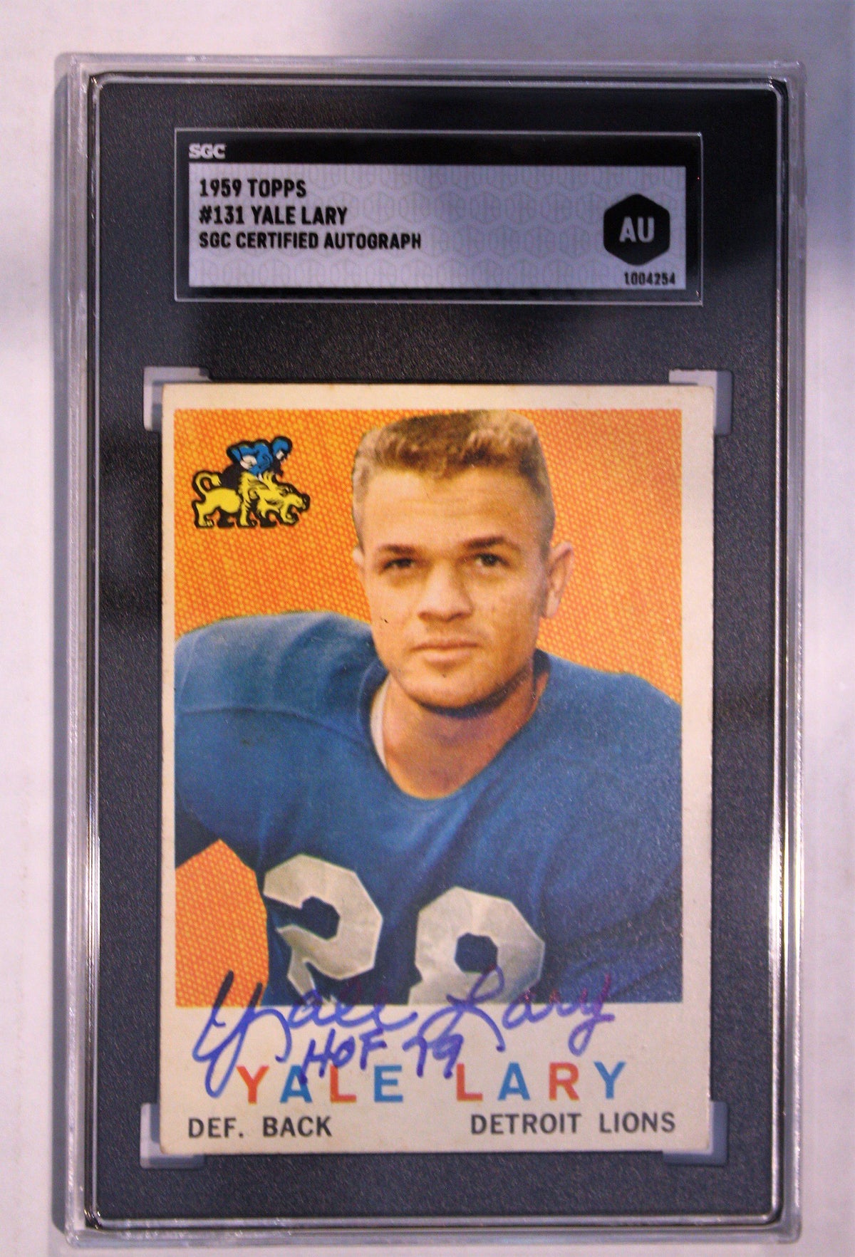 Autographed Yale Lary Detroit Lions 1959 Topps Card, #131 SGC Slabbed