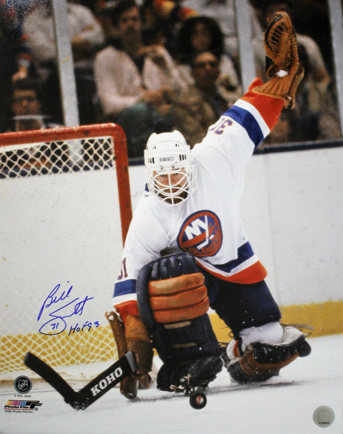 Autographed 16X20 Billy Smith "HOF 93" New York Islanders Photo with COA