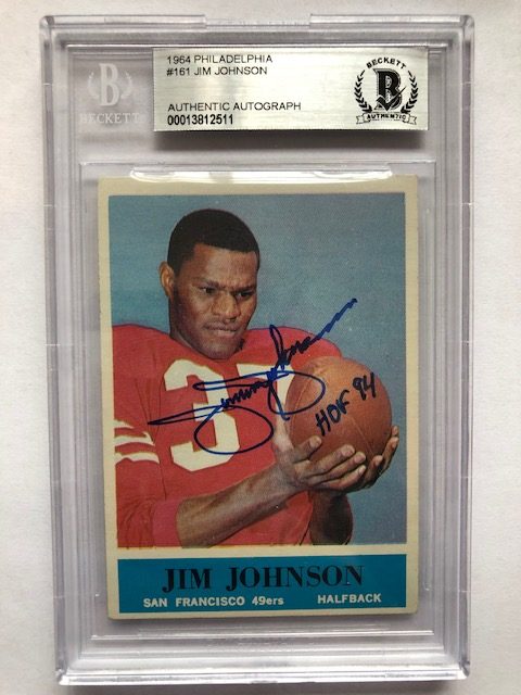 Autographed Jimmy Johnson 49ers 1964 Philadelphia Gum Rookie  Card #161 Beckett  Slabbed