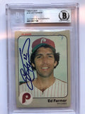 Autographed 1983 Fleer Ed Farmer Phillies card #161 BAS Beckett Slabbed