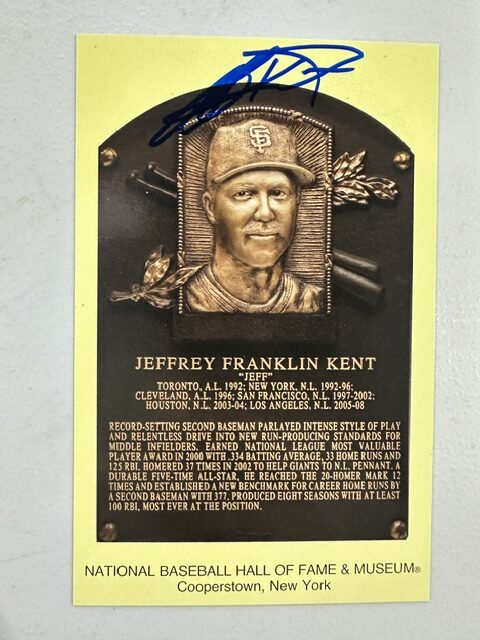 Autographed Jeff Kent Hall of Fame Gold Plaque Postcard