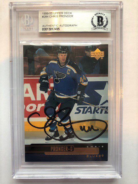 Autographed 1999-00 Upper Deck Chris Pronger St. Louis Blues Card #284 Beckett Slabbed
