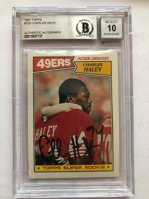 Autographed 1987 Topps Charles Haley SF 49ers Rookie Card #125 Beckett Slabbed Auto 10