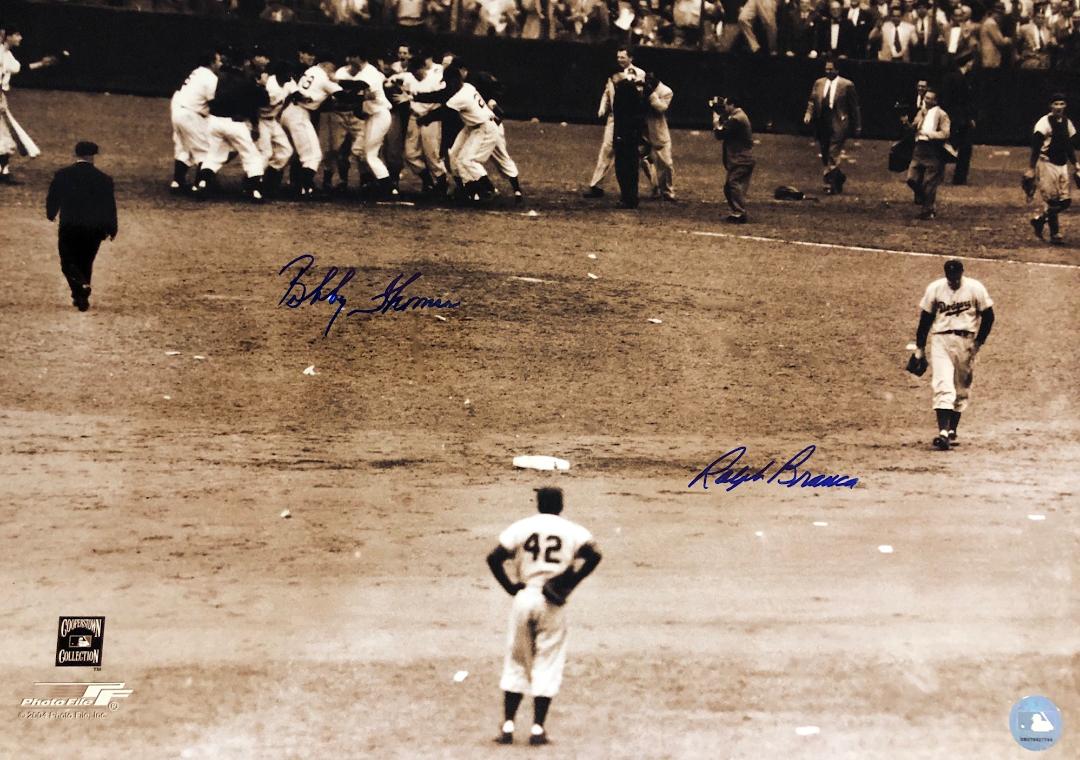 AUTOGRAPHED  BOBBY THOMSON &amp; RALPH BRANCA NY GIANTS &amp;  BROOKLYN DODGERS 16x20 photo