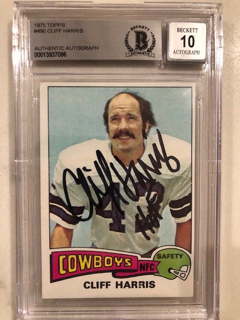 Autographed 1975 Topps Cliff Harris Dallas Cowboys Rookie Card #490 BAS Beckett Slabbed 10