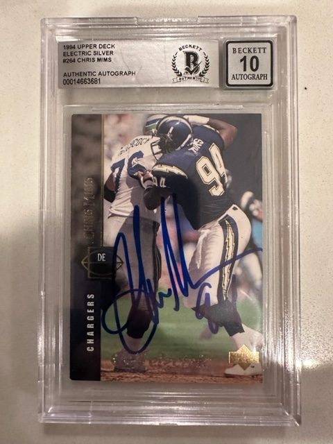 Autographed 1994 Chris Mims San Diego Chargers Upper Card #264 BAS Beckett slabbed