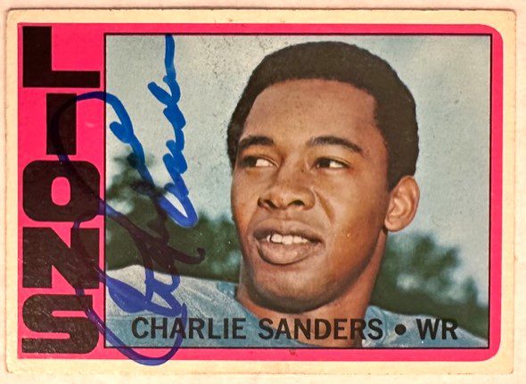 Autographed Charlie Sanders Detroit Lions 1972 Topps card #60