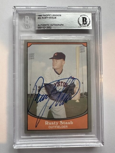 Autographed 1990 Pacific Legends Rusty Staub Astros card #52 Beckett Slabbed