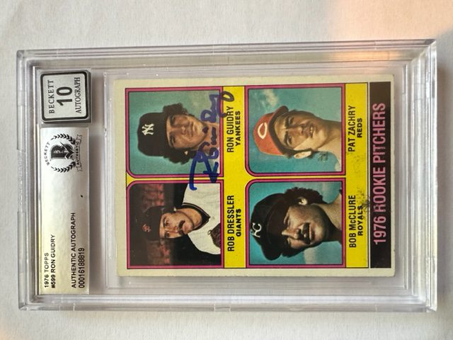 Autographed 1976 Topps Ron Guidry Yankees Rookie Card #599 Beckett Slabbed- Auto grade a 10