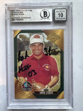 Signed Hank Stram Kansas City Chiefs 2003 Topps HoF card #5 BAS Beckett slab- 10