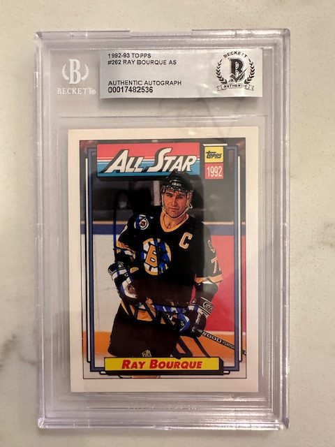 Signed Ray Bourque Boston Bruins 1992-93 Topps card #262 Beckett Slabbed BAS