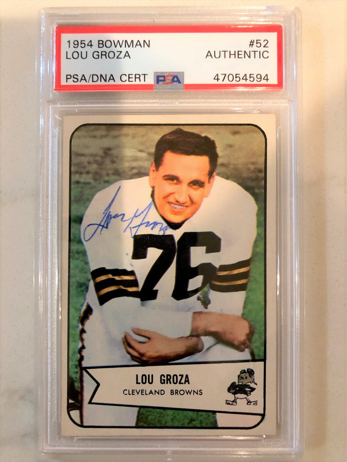 Autographed Lou Groza Cleveland Browns1954 Bowman Card #52 PSA/DNA Slabbed
