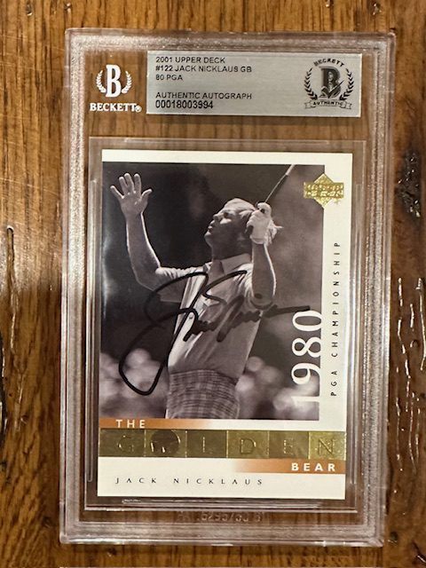 Autographed  2001  Upper Deck Jack Nicklaus card #122 Beckett Slabbed