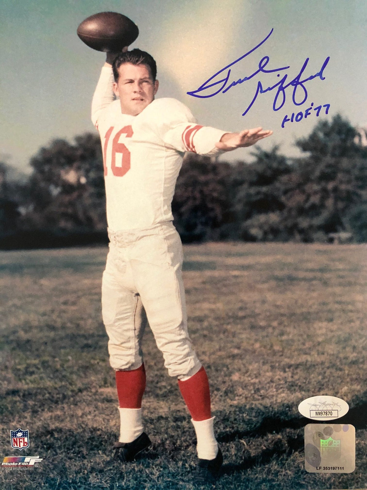 Autographed FRANK GIFFORD 8x10 New York Giants photo with JSA COA