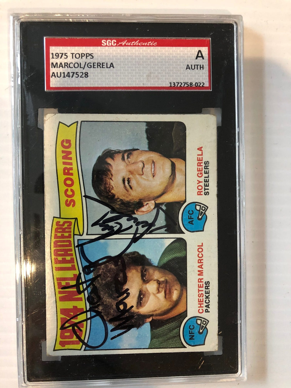 Autographed 1975 Chester Marcol & Roy Gerela Topps Card #4 SGC Slabbed