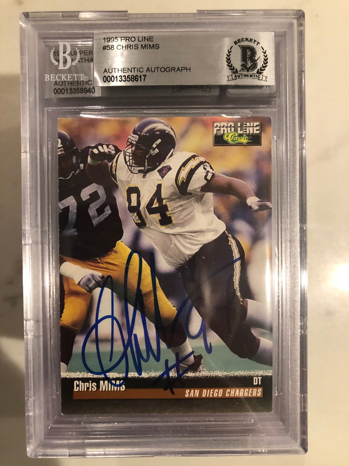 Autographed 1994 Pro Line Chris Mims SD Chargers Card #58 BAS Beckett Slabbed