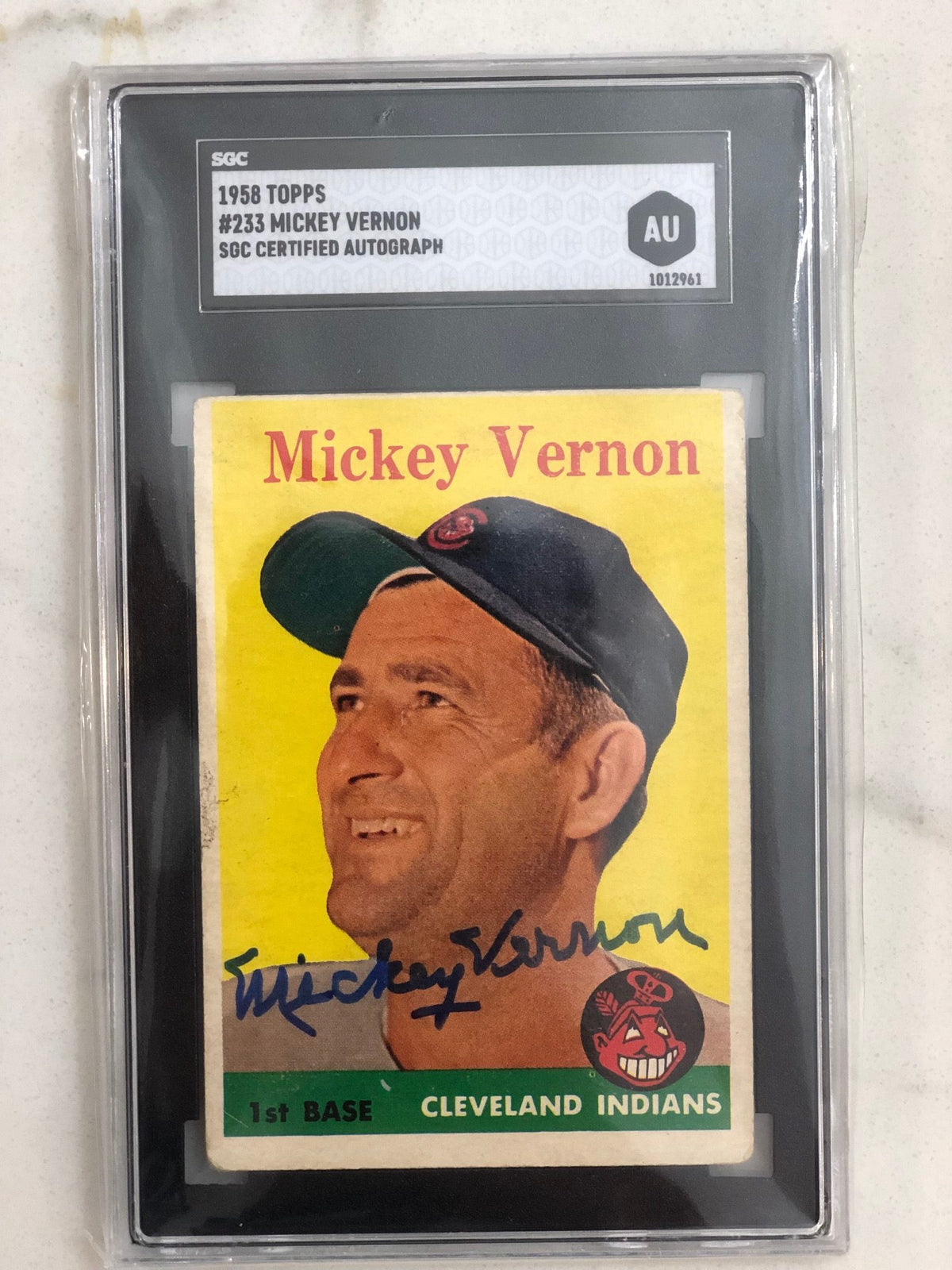 Autographed 1958 Topps Mickey Vernon Cleveland Indians Card #233 SGC Slabbed