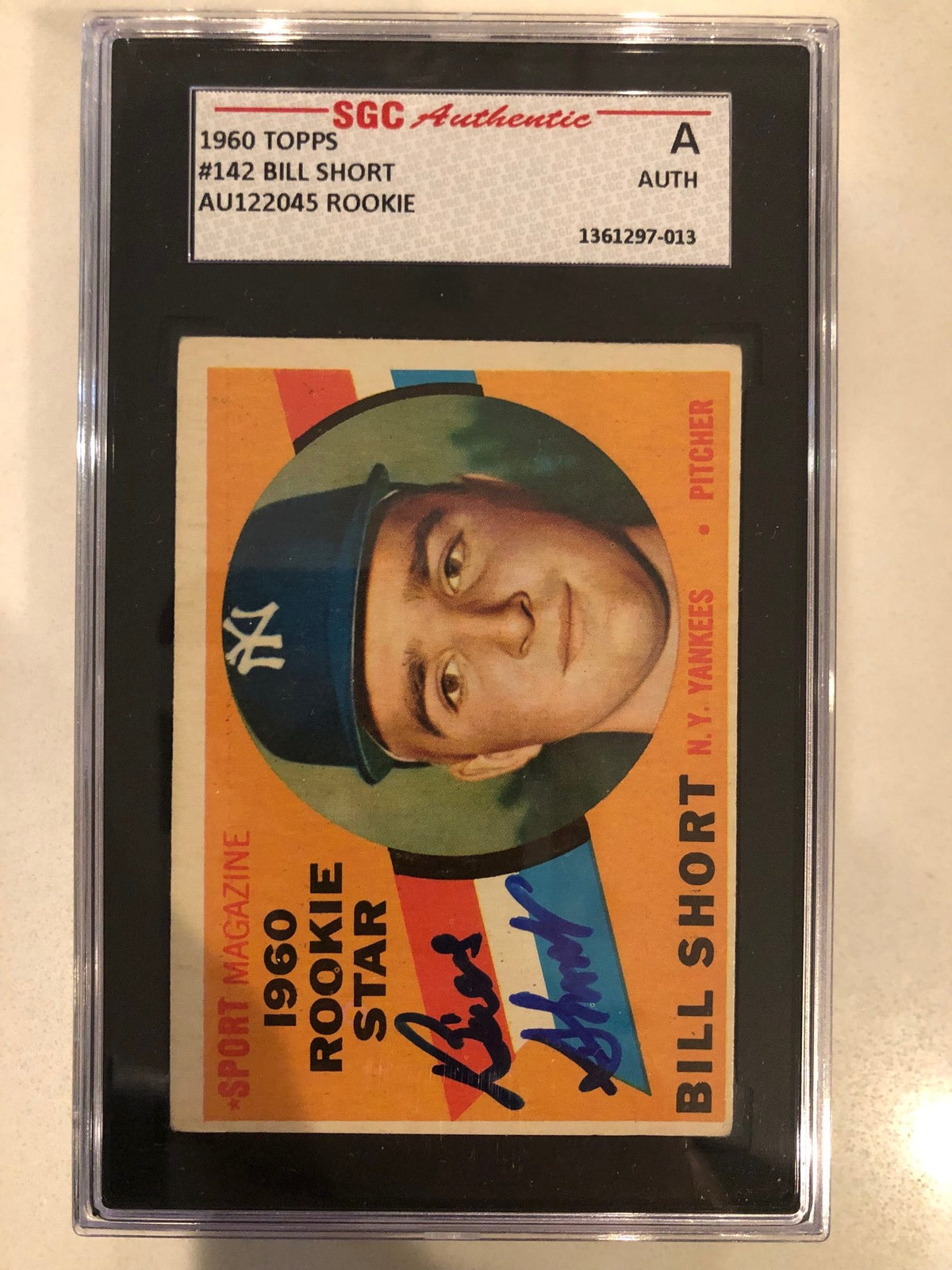 Autographed 1960 Topps Bill Short New York Yankees Card #142 - SGC Slabbed