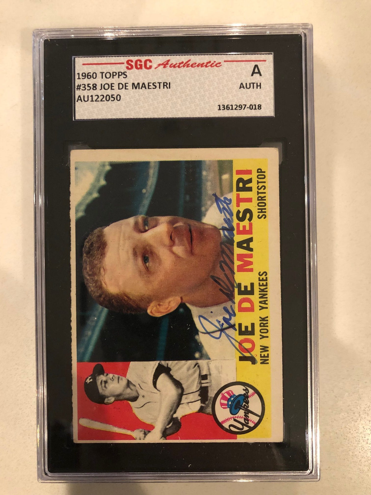 Autographed 1960 Topps Joe DeMaestri New York Yankees Card #358 - SGC Slabbed